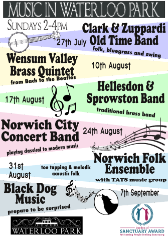 An informational poster about the Bands in the park event