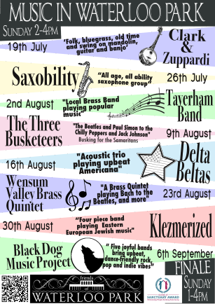 Events poster for the Music in Waterloo Park event